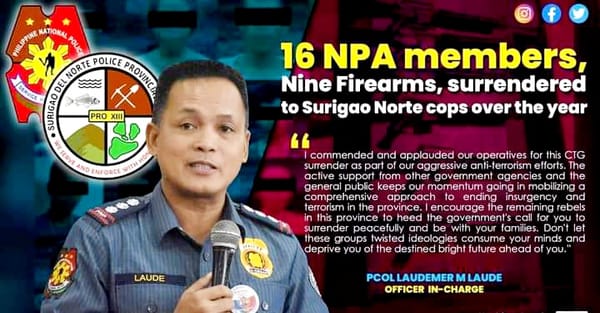 16 NPA members, surrenders to Surigao del Norte cops