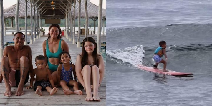 Maka-surf na ang 3-anyos nga anak ni Andi Eigenman nga si Koa